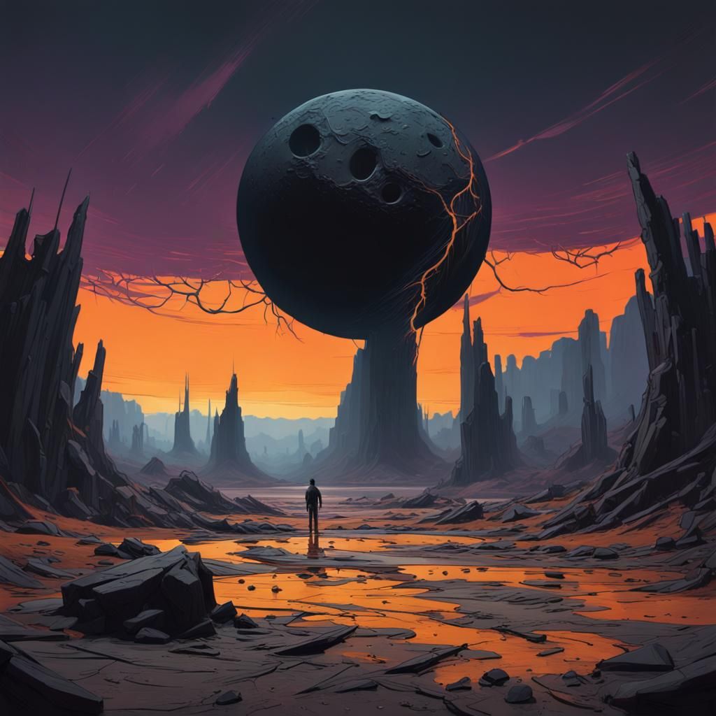 Black Moon Over Ravaged Earth: Dark Fantasy Painting