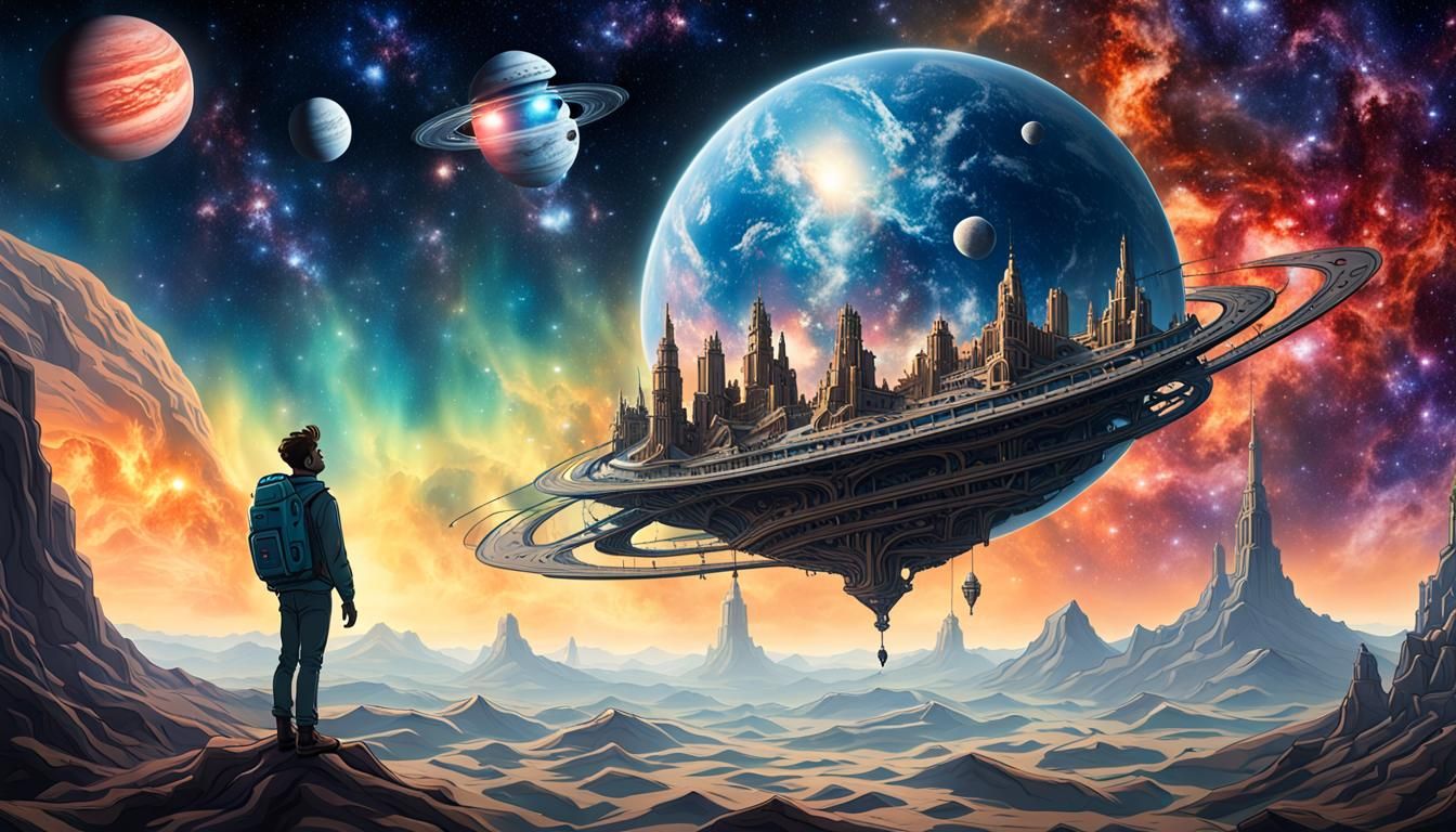 Surreal Galaxy Pendant on Giant Alien