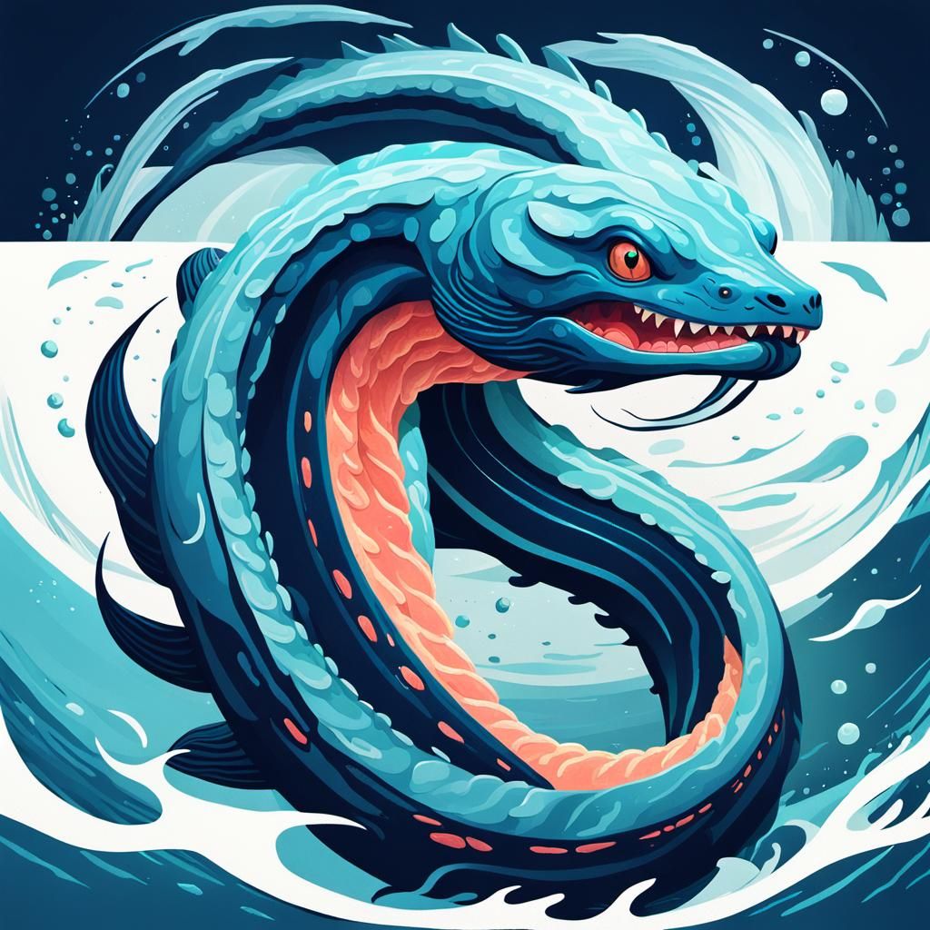 Colossal Sea Serpent Emerges from Ocean: Fantasy Art