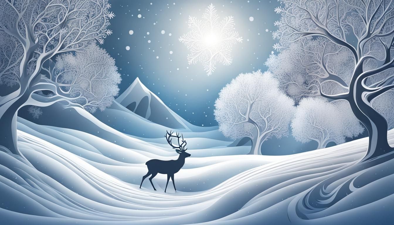 Enchanted Winter Forest with Deer in Analog Style