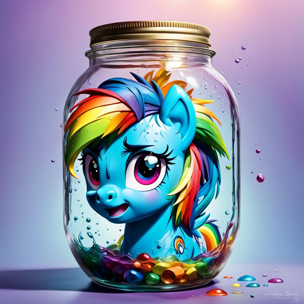 Rainbow Dash in a Jar: Hyperrealistic Splash Art