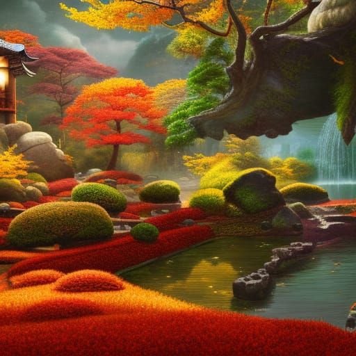 Autumn Japan Garden in Detailed Matte Painting