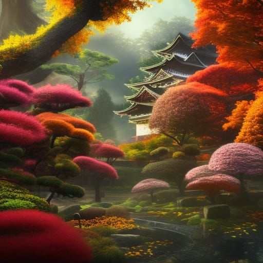 Autumn Japan Garden: Detailed Matte Painting