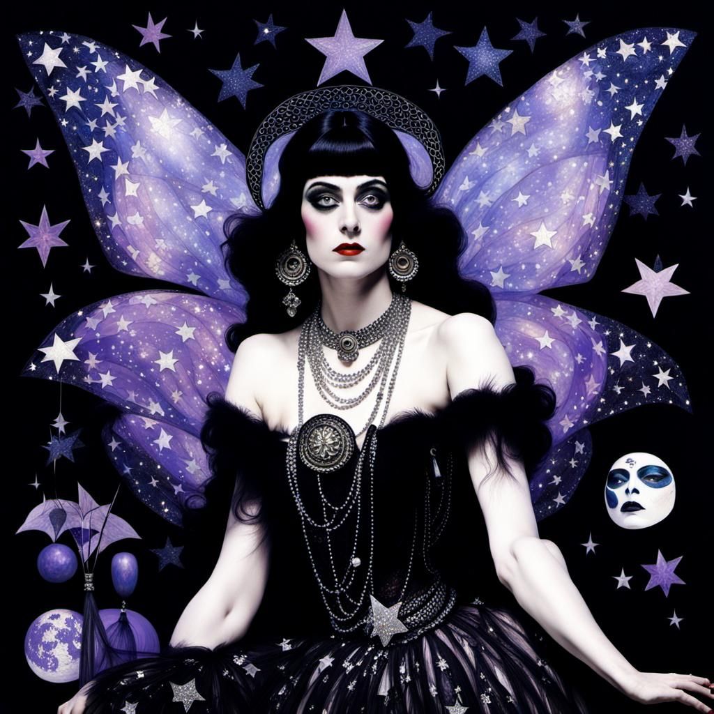 Gothic Harlequin in Dark Bohemian Fairy Dreamscape