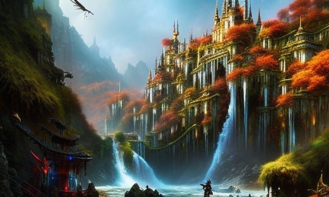 pixie city 2304191343, Intricate. By Luis Royo, Seb, sunny p...