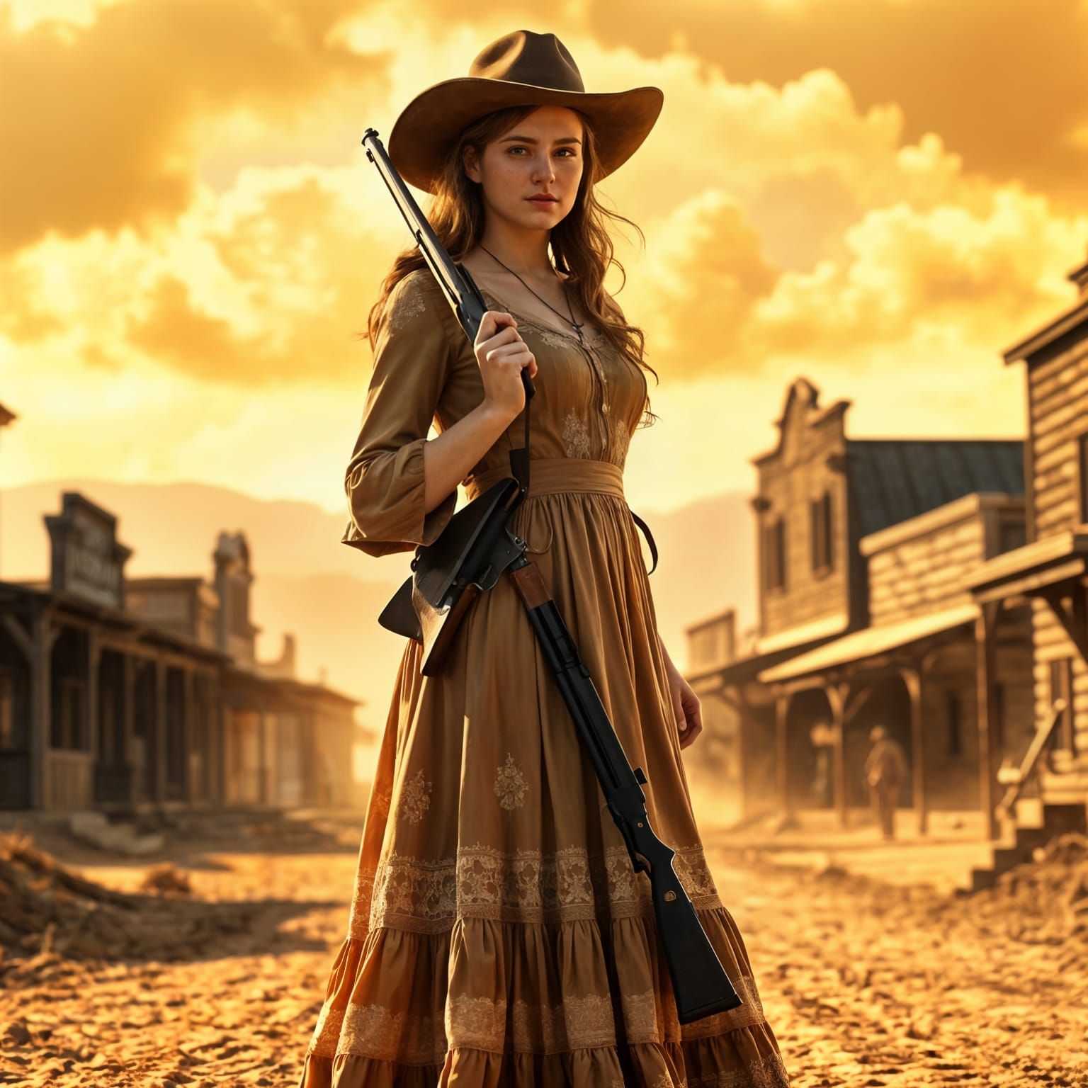 Annie Oakley: Powerful Gunslinger in Photorealistic Style