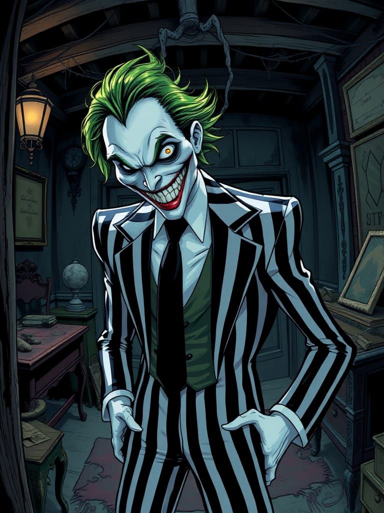Joker as Beetlejuice in Manga-Inspired Style