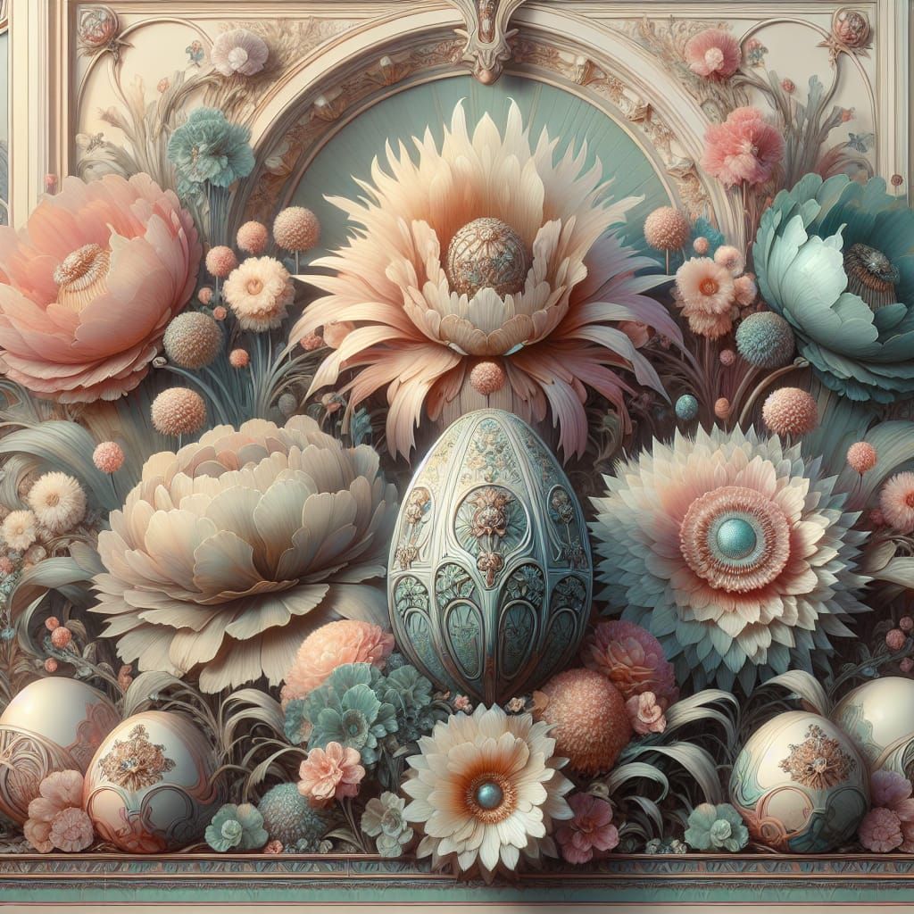 Art Nouveau Flowers and Jewelry Box in Pastel Shades