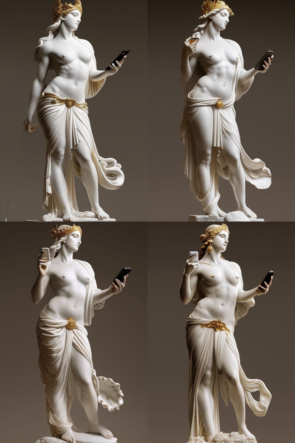 Aphrodite Statue with Smartphone in Greek Temple