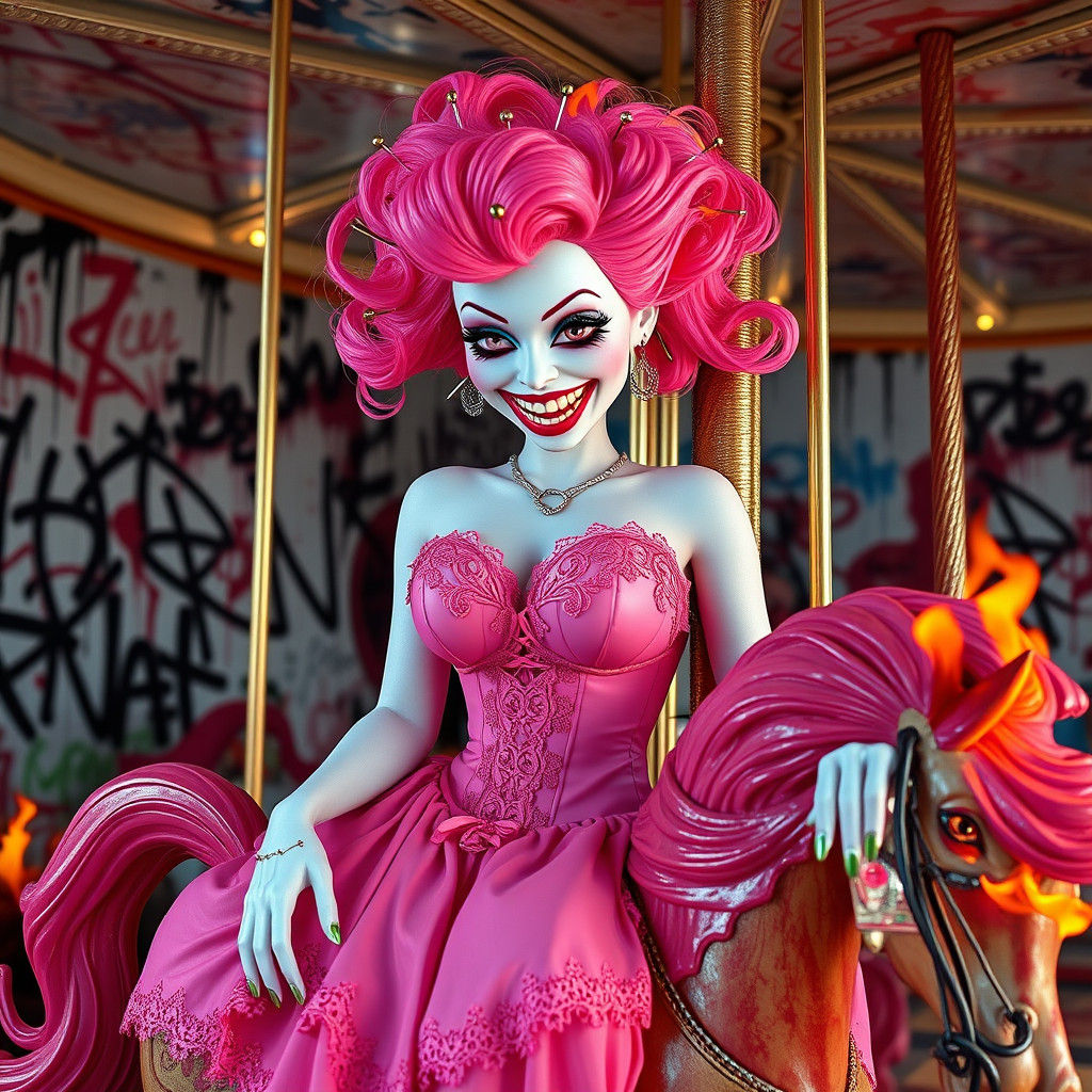 Fiery Carousel: Burlesque Doll in Digital Art Style