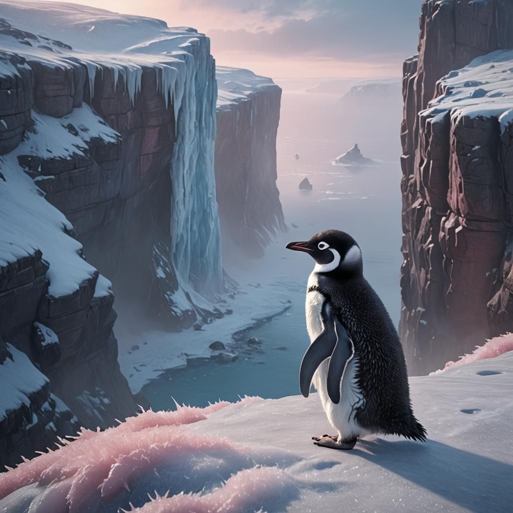 Sad Penguin on Icy Cliff: Matte Painting