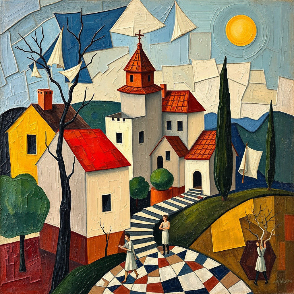 Romantic Abstract Painting in Cubism Style