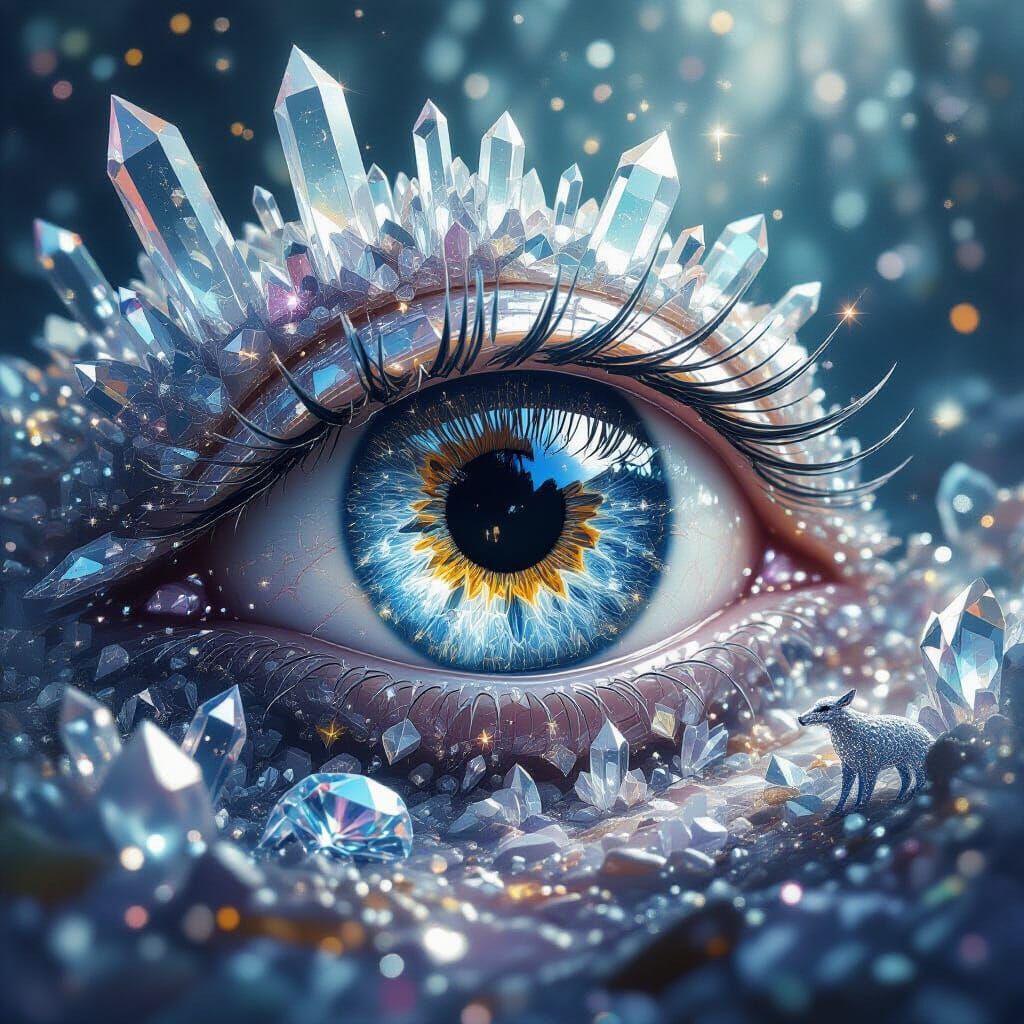 Luminous Crystal Eye Surrounded by Crystalline Structures