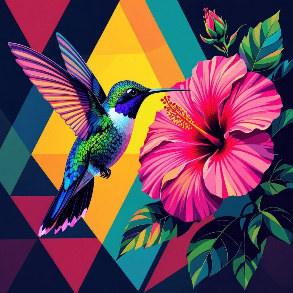 Geometric Hummingbird in Pop Art Style