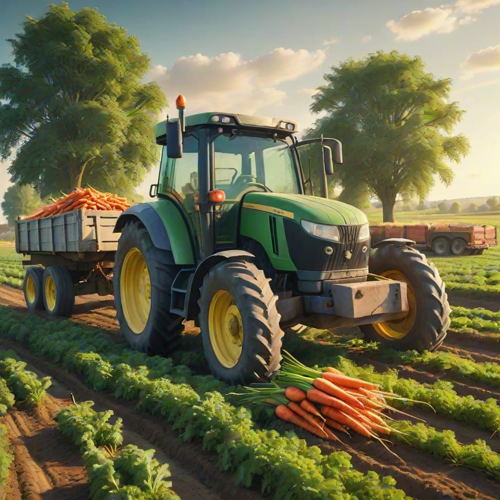 Traktor auf dem Karottenfeld