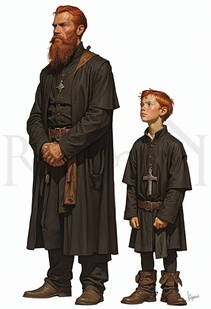 Pilgrim Father and Son Fantasy Illustration