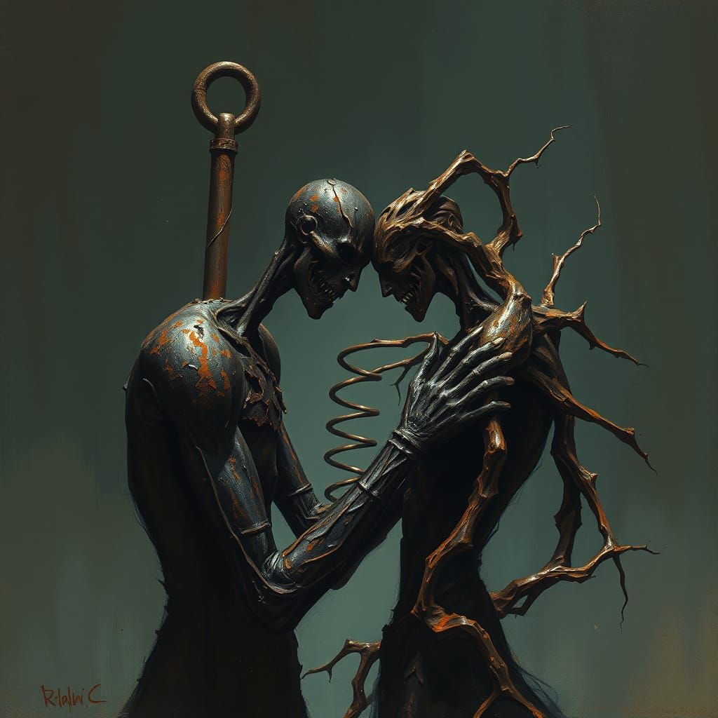 Iron Forms in Dark Fantasy Illustration Style