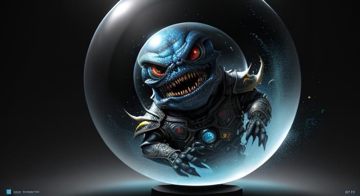 Screaming Creature Trapped in Glass Sphere: 3D Render