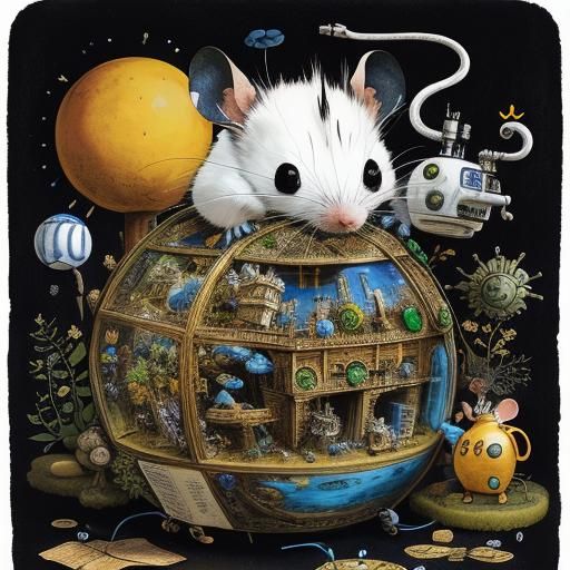 Biopunk Mouse Art Inspired by Holbein and Miró