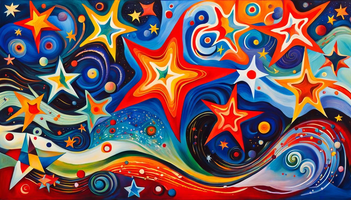 Iridescent Stars Dancing in Cosmic Energy, Abstract Art