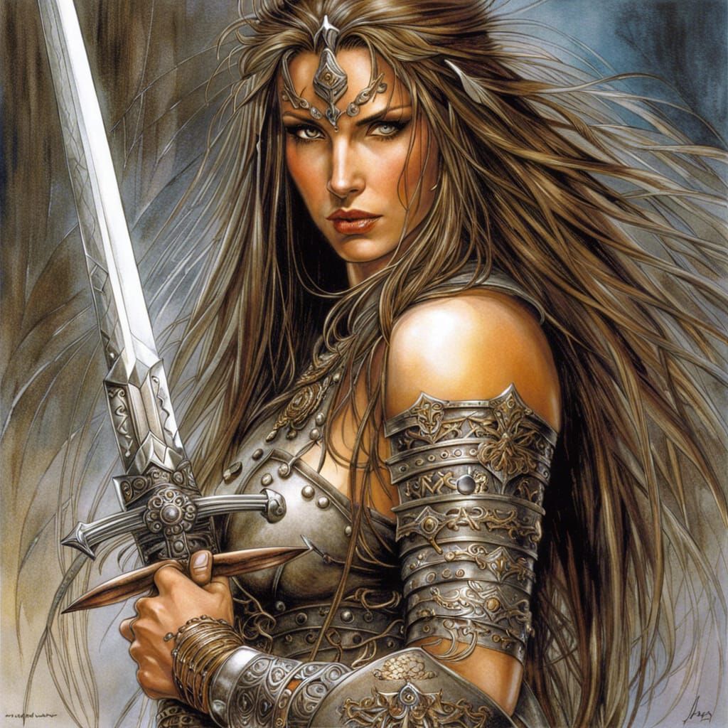 Epic Female Warrior with Sword Illustration