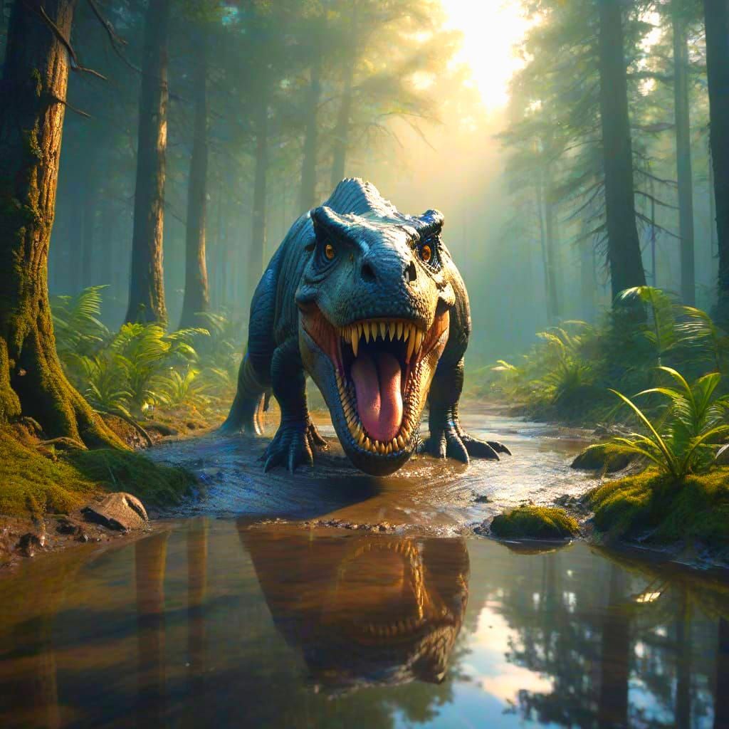 T-Rex Footprint Double Exposure: Prehistoric Scene