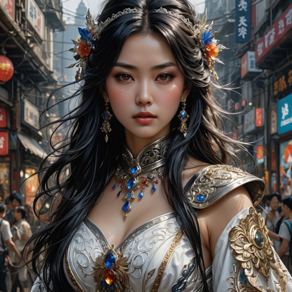 Beautiful Asian Woman Portrait in Anime Style