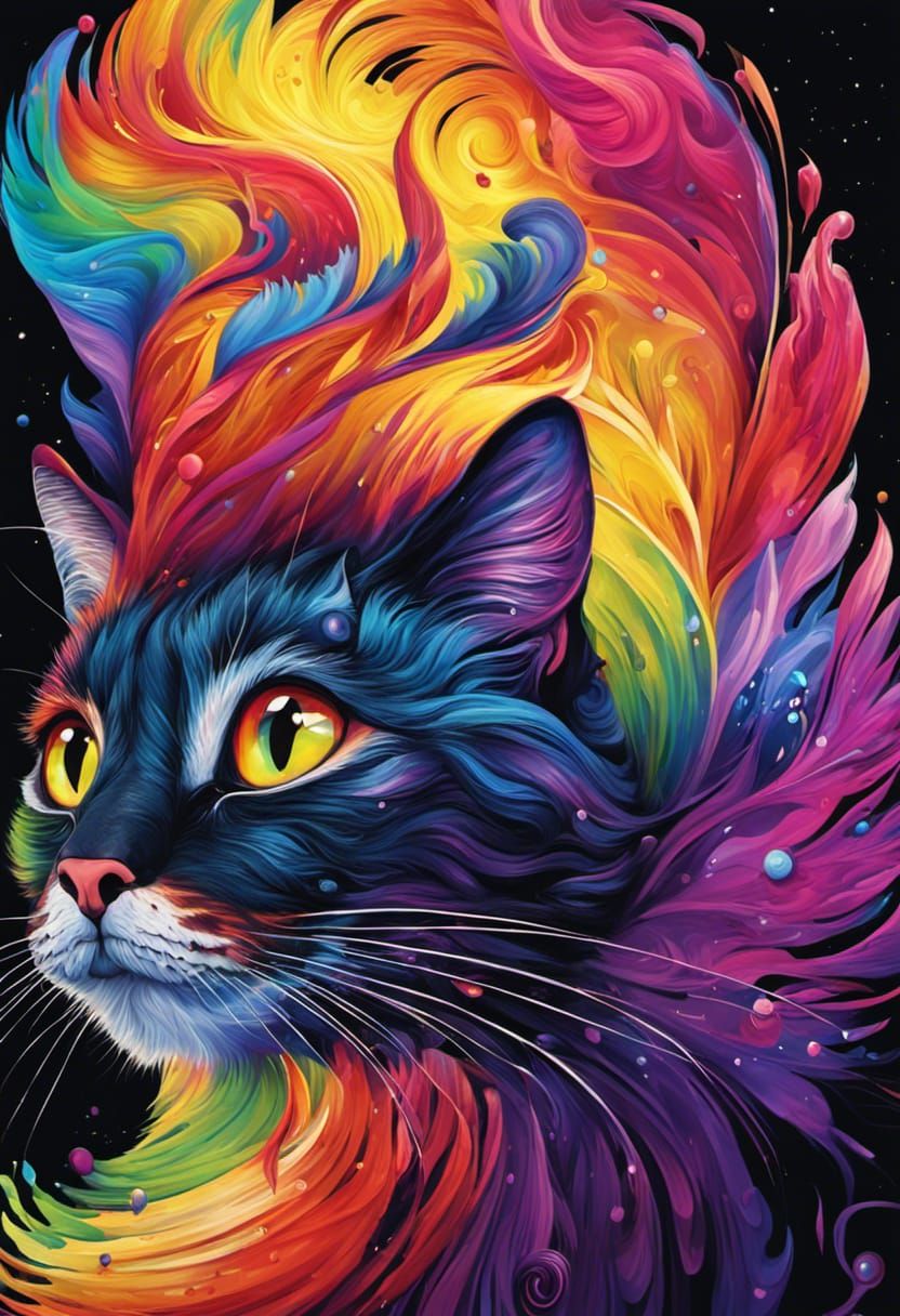 Cosmic Rainbow Cat Soaring in Graffiti Street Art