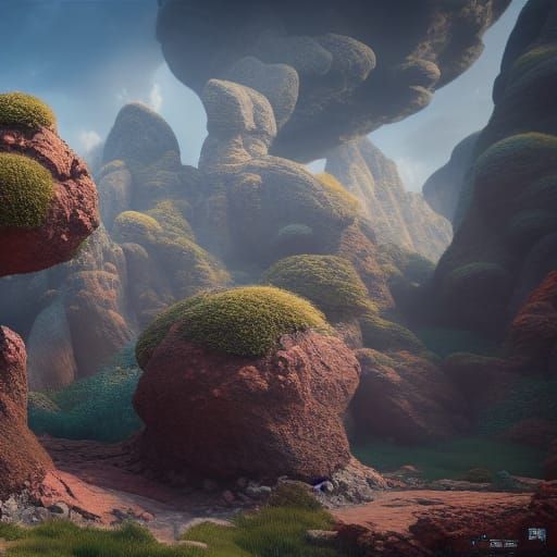 Detailed Rock Formation in a Fantasy Concept Art Style