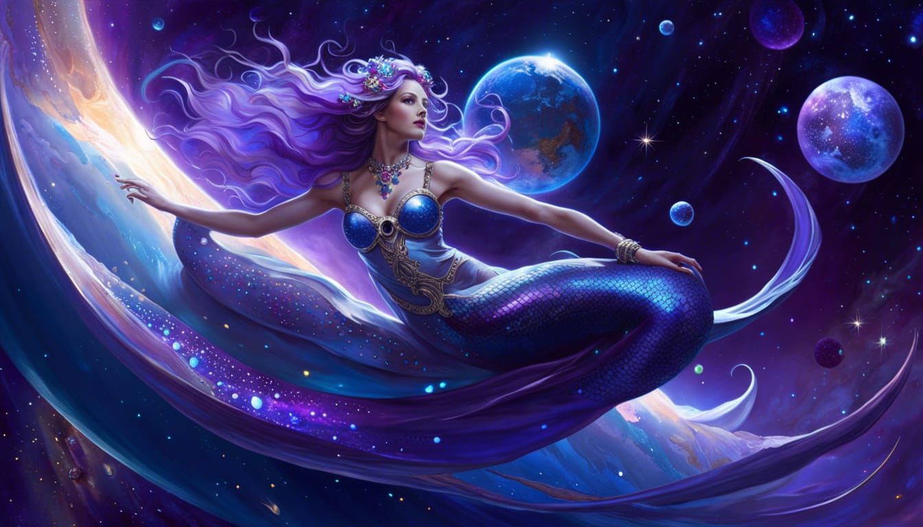 Space Mermaid in Art Nouveau Style
