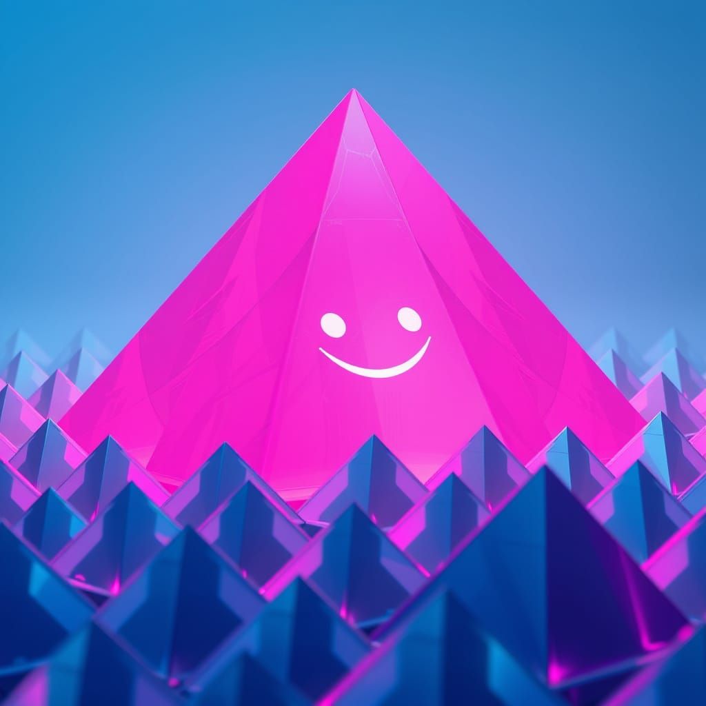 Glowing Pink Plastic Pyramid Sculpture in Futuristic CGI