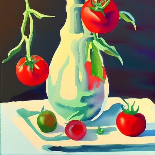 Tomato Plant in Gouache Watercolor Style