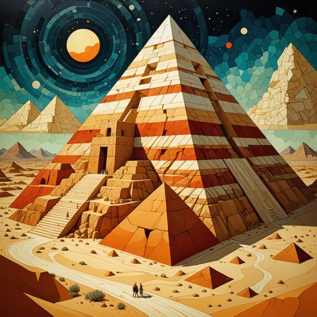 Marble Pyramid in Sandy Desert Landscape
