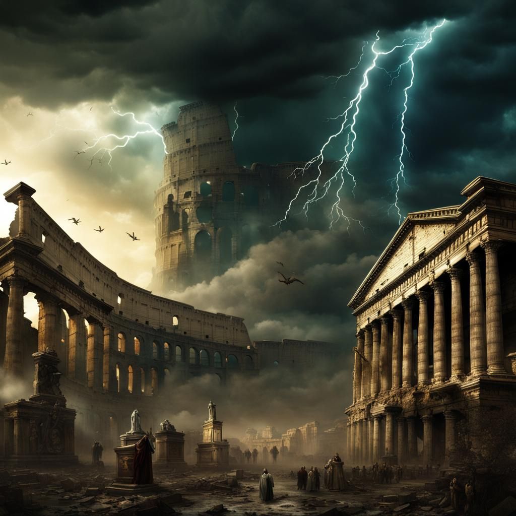 Zeus Destroys Coliseum in Dramatic Digital Painting