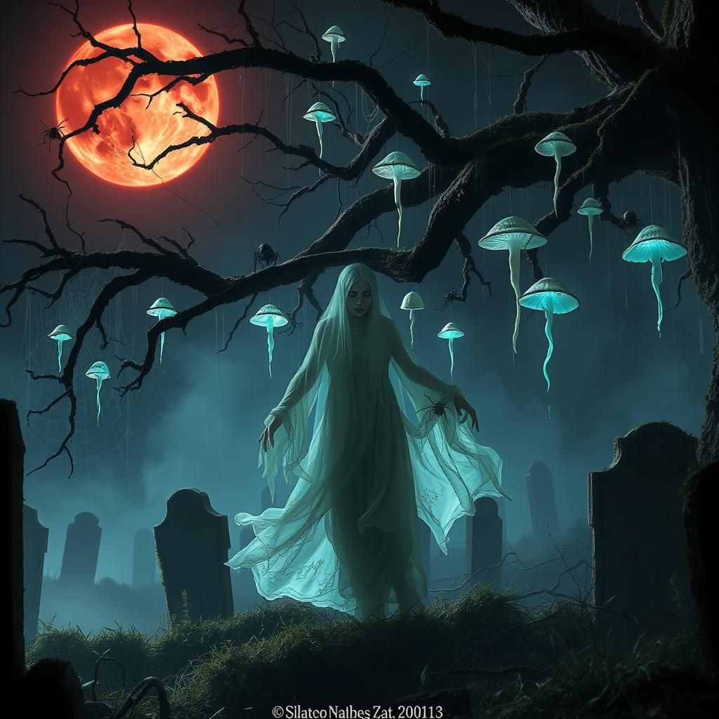 Ethereal Ghost in Graveyard with Blood Moon