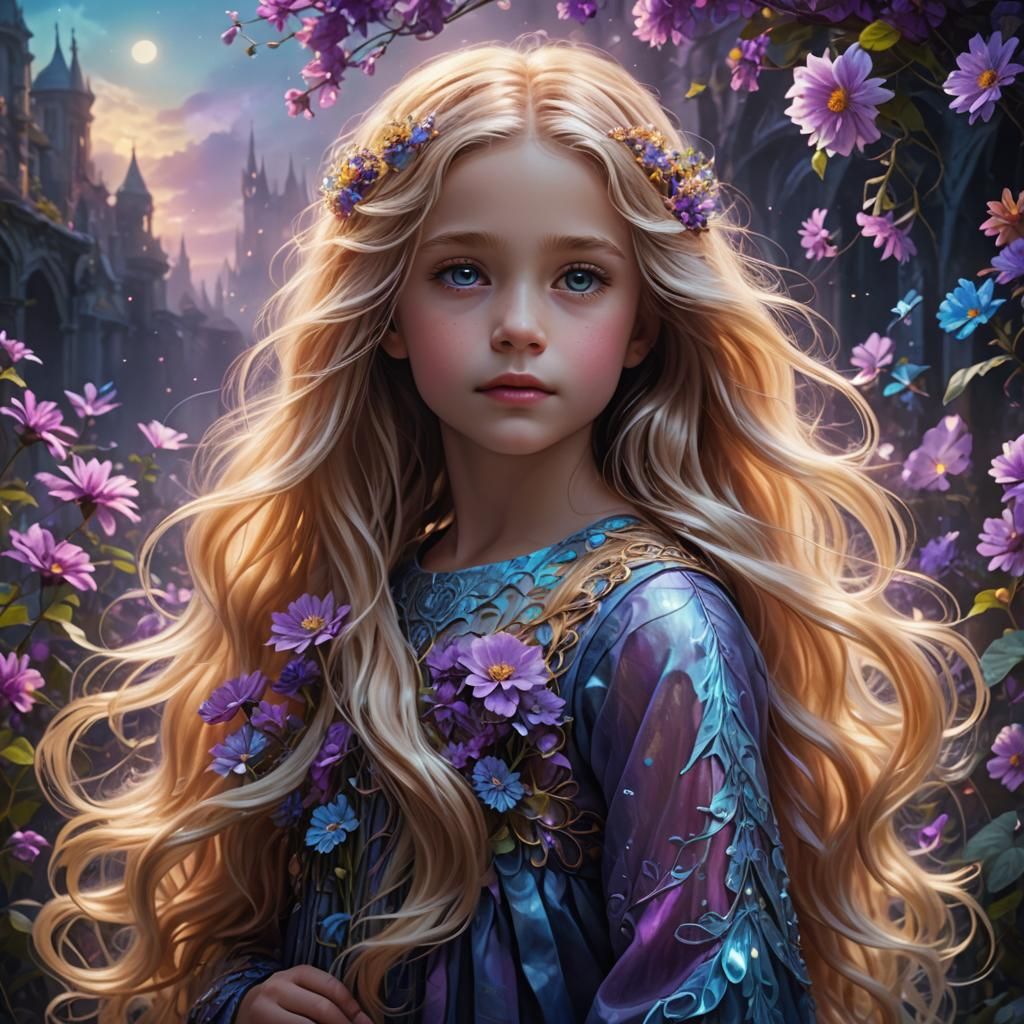 Luminous Girl with Flowers: Digital Matte Painting