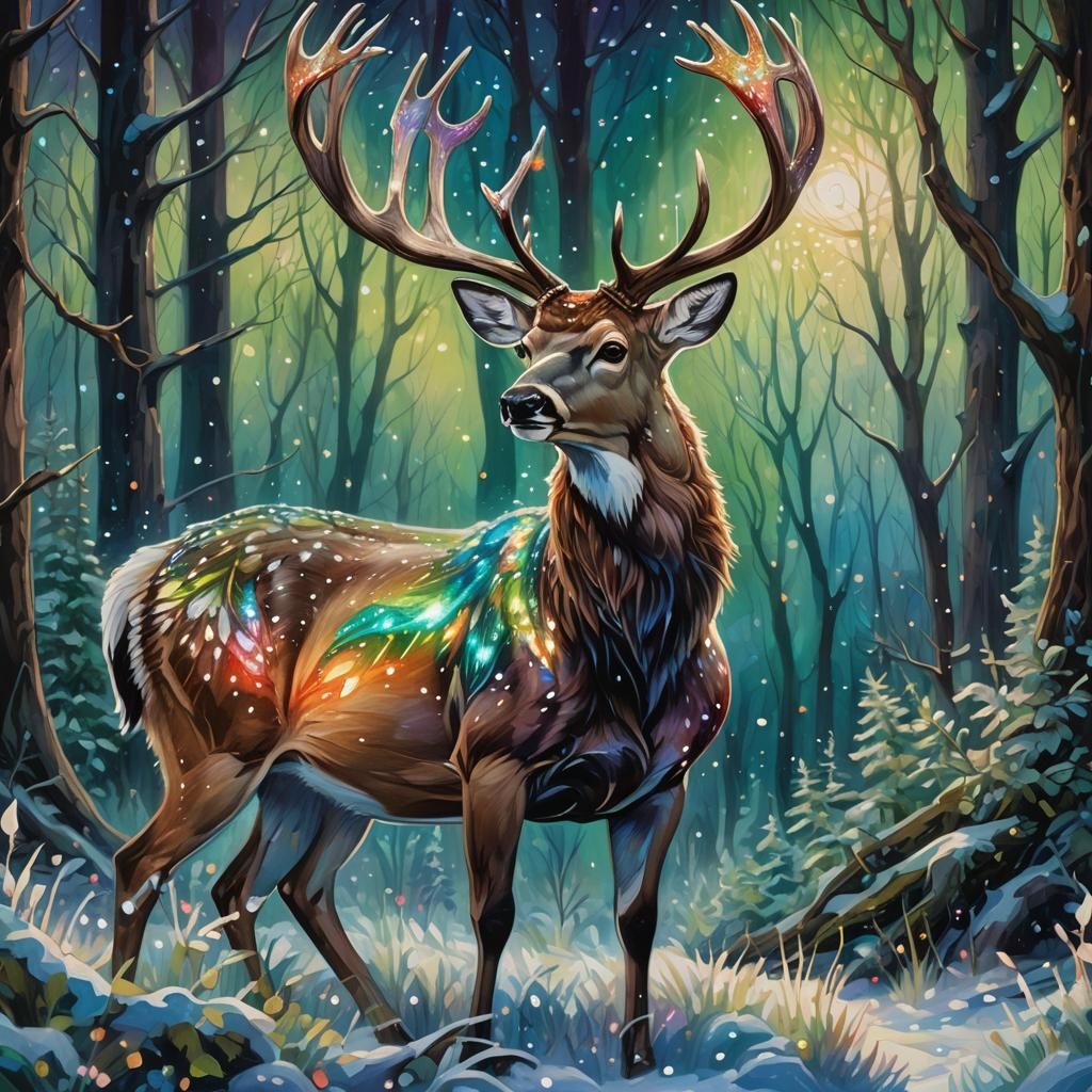 Starlight Buck Grazing in Enchanted Forest