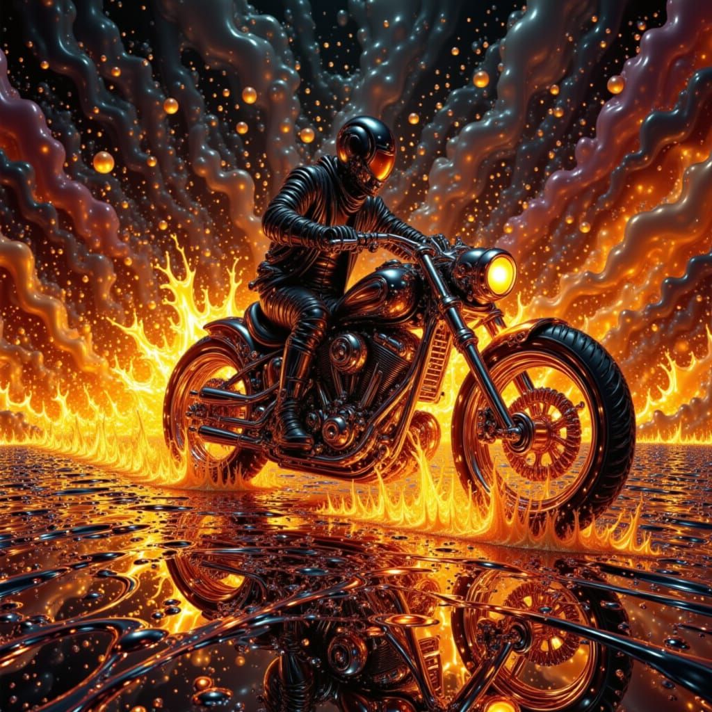 Ghostrider on Flaming Motorcycle in Hellish Landscape