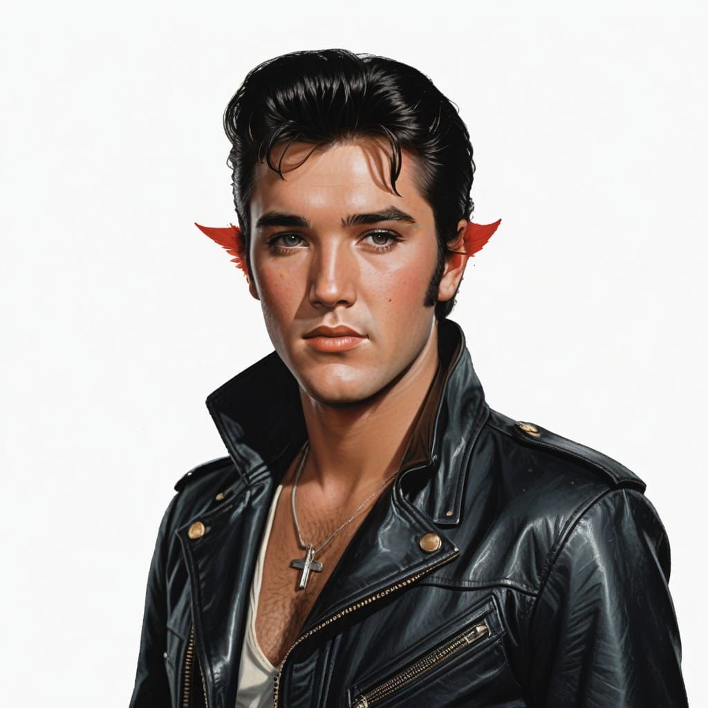 Elvish Presley Portrait in Leather Jacket