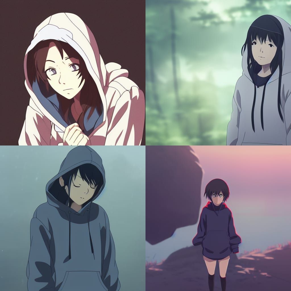 Anime Girl in Hoodie, Ghibli-Inspired Key Visual