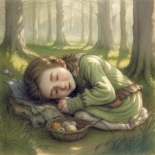Elf Napping in Cozy Burrow: Whimsical Watercolor