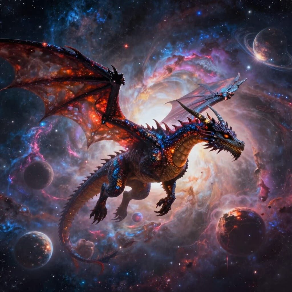 Majestic Dragon Soars Through Cosmic Nebula