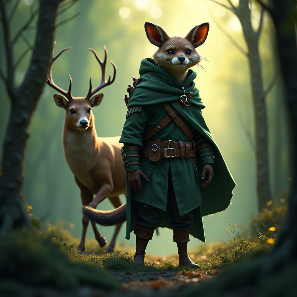 Mink Hunter in Forest, Pixar-Style 3D Render