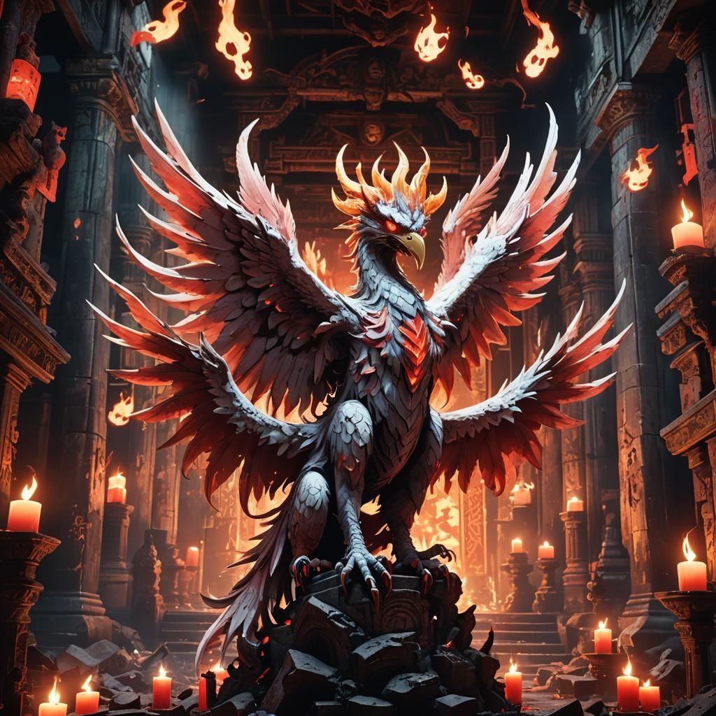 Demonic Moltres Attacks in Anime Style