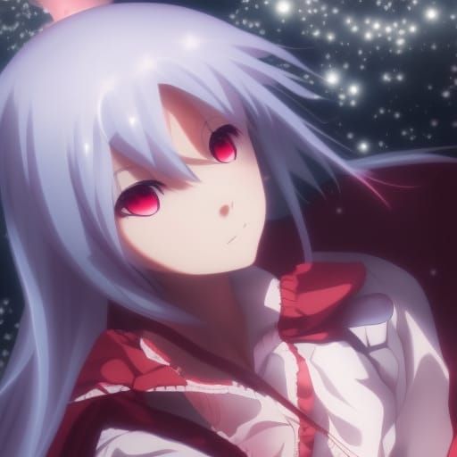 Anime Magical Girl with White Hair and Red Eyes
