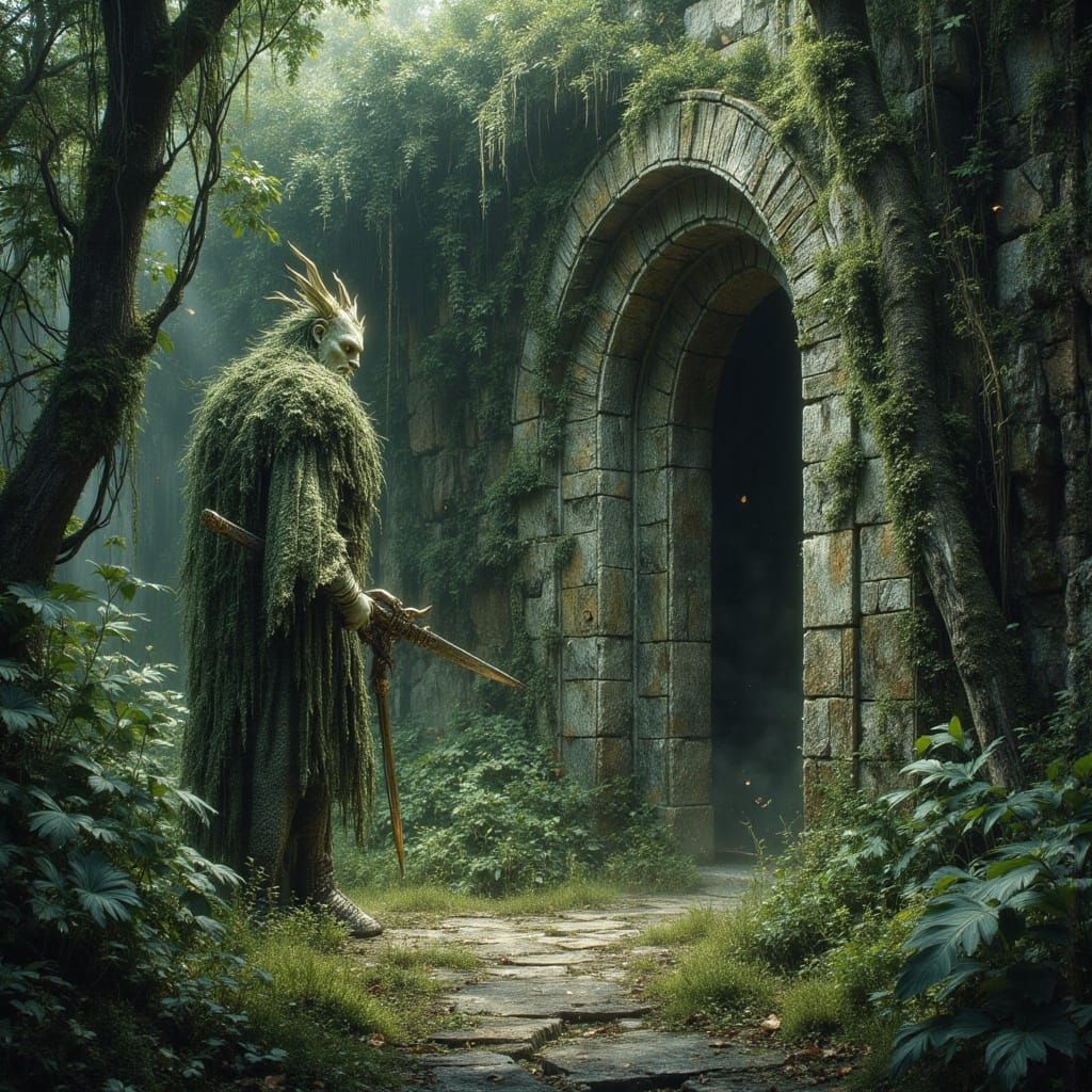 Mystical Golem Guards Enchanted Portal