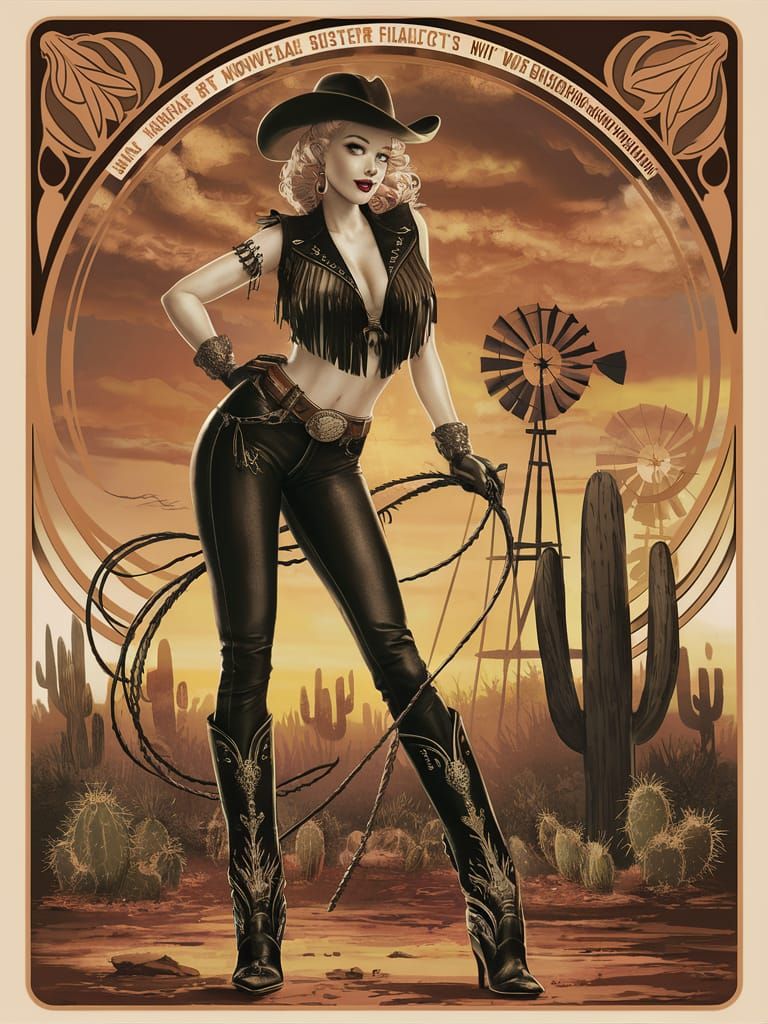 Cowgirl Art Nouveau Pinup in Vintage Style