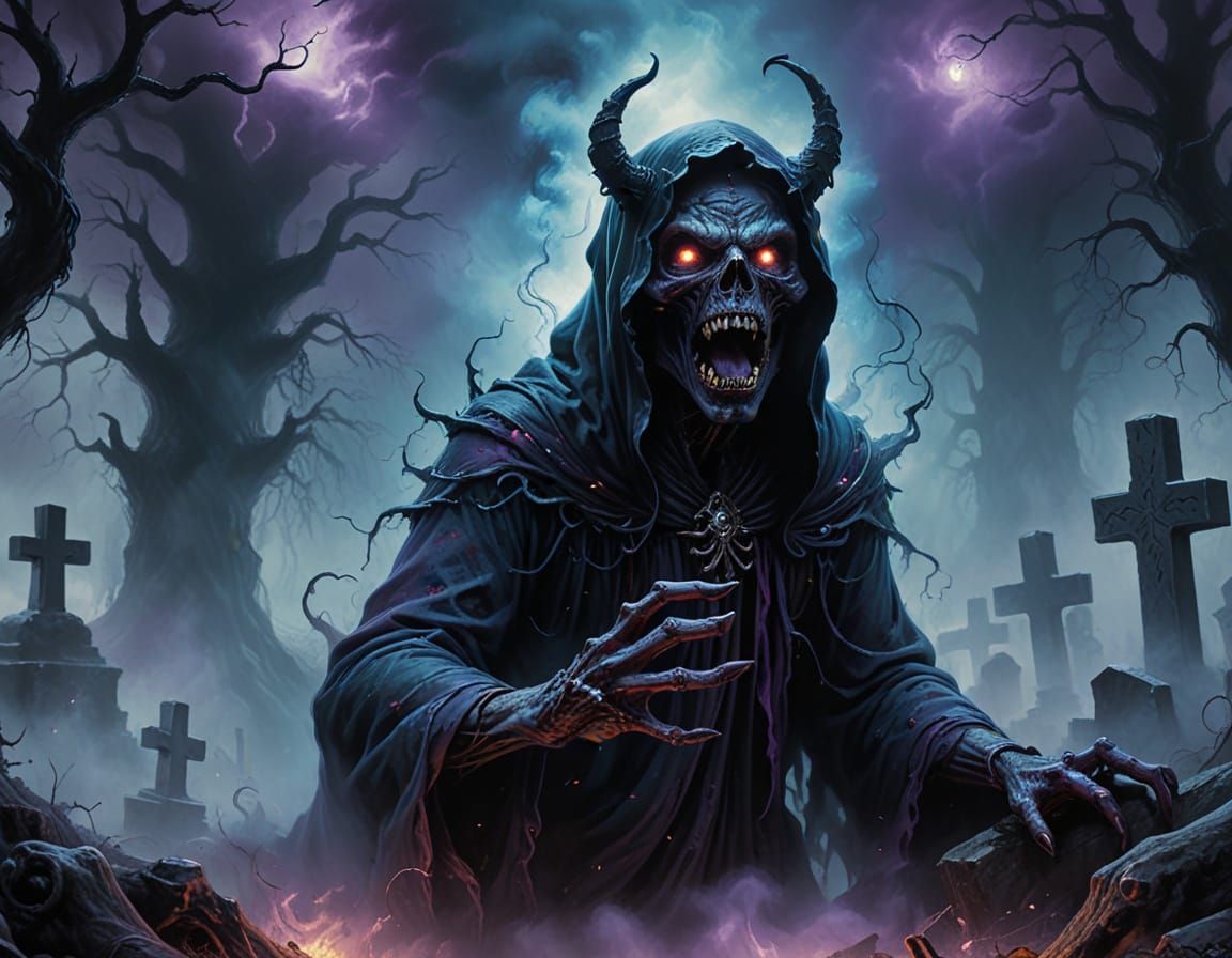 Cursed Demonic Monster in Foggy Graveyard