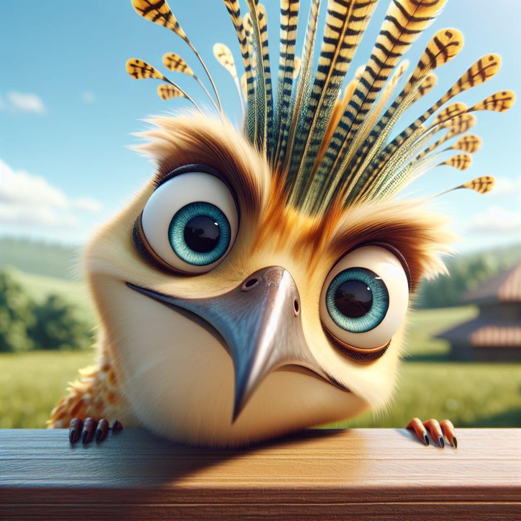 Amusing Bird with Golden Crown and Blue Eyes