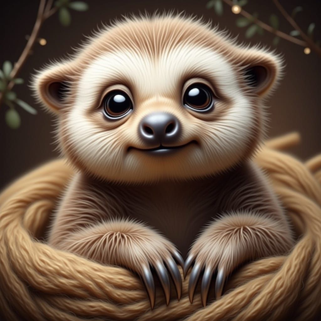 Adorable Fluffy Baby Sloth with Shiny Eyes